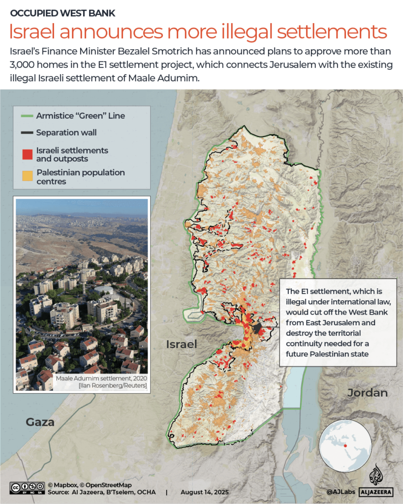 Elemzés: Izrael E1 rendezési terve távolabb sodorja a palesztin államot 5 INTERACTIVE Occupied West Bank E1 settlement expansion map graphic 1755168549 1