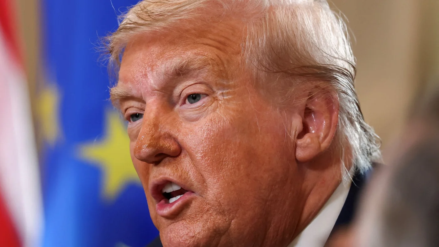 US President Donald Trump speaks during a meeting with the European Commission president in Turnberry, Scotland, Britain on 27 July, 2025 (Reuters).jpg