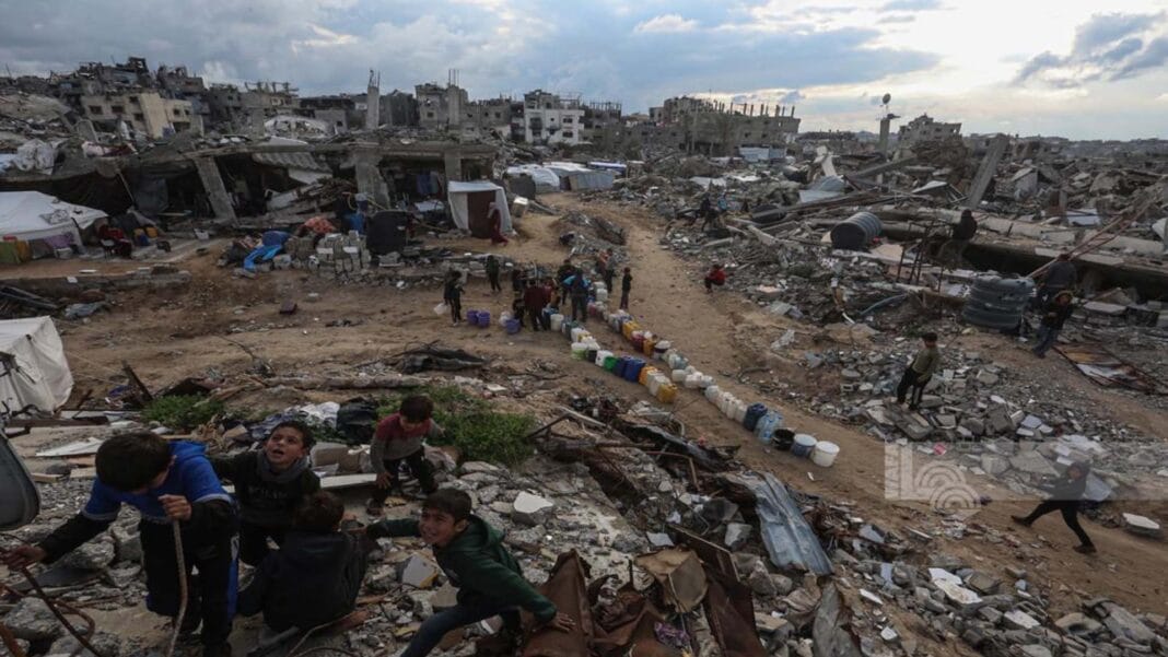 Gaza-Palestinian-children-rubble-February-2025-WAFA